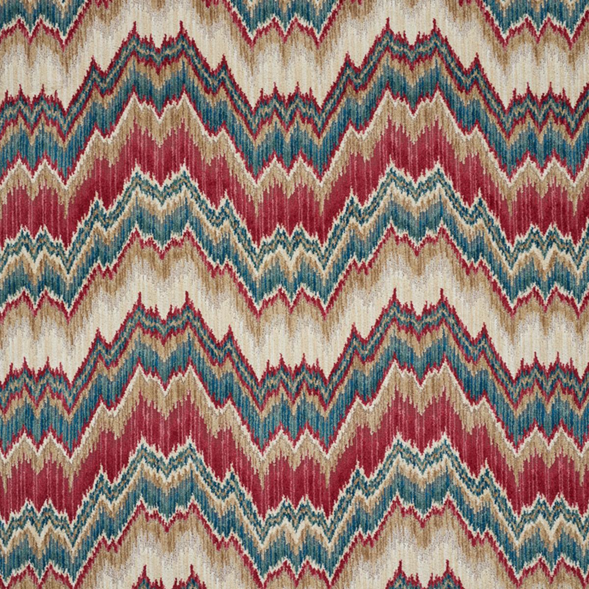 SCHUMACHER BEZIQUE FLAMESTITCH VELVET RED & PEACOCK FABRIC | Atlanta Fabrics
