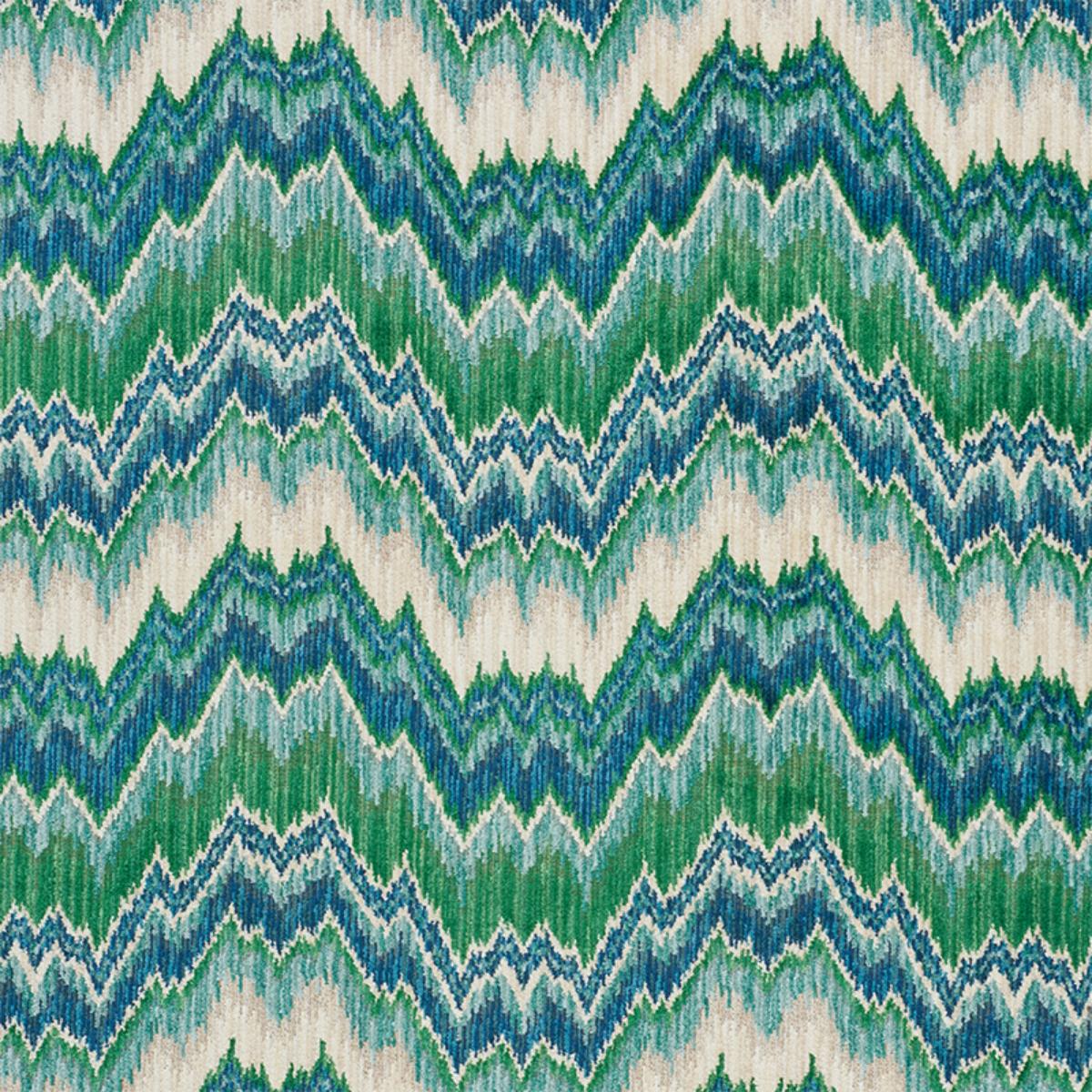 SCHUMACHER BEZIQUE FLAMESTITCH VELVET BLUE & GREEN FABRIC | Atlanta Fabrics