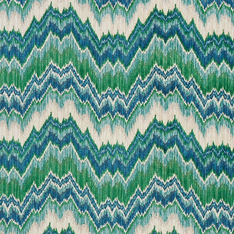 Schumacher BEZIQUE FLAMESTITCH VELVET BLUE & GREEN Fabric | Atlanta Fabrics