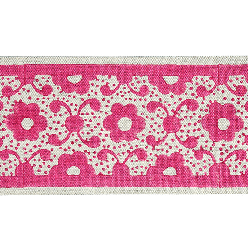 Schumacher BRINDA HAND BLOCKED TAPE PINK Trim | Atlanta Fabrics