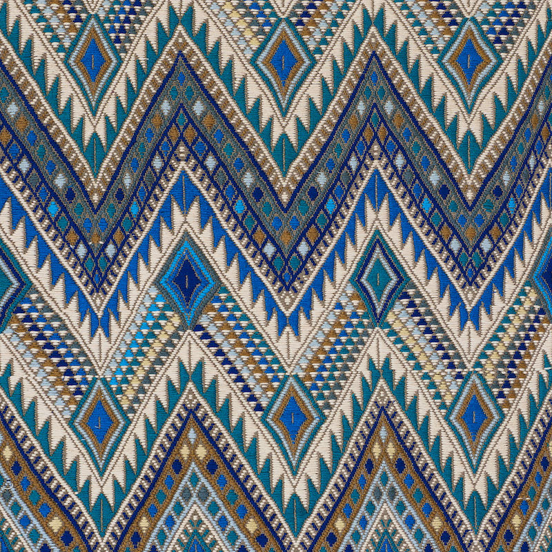 Schumacher COYOLATE HAND WOVEN BROCADE OCEAN Fabric | Atlanta Fabrics