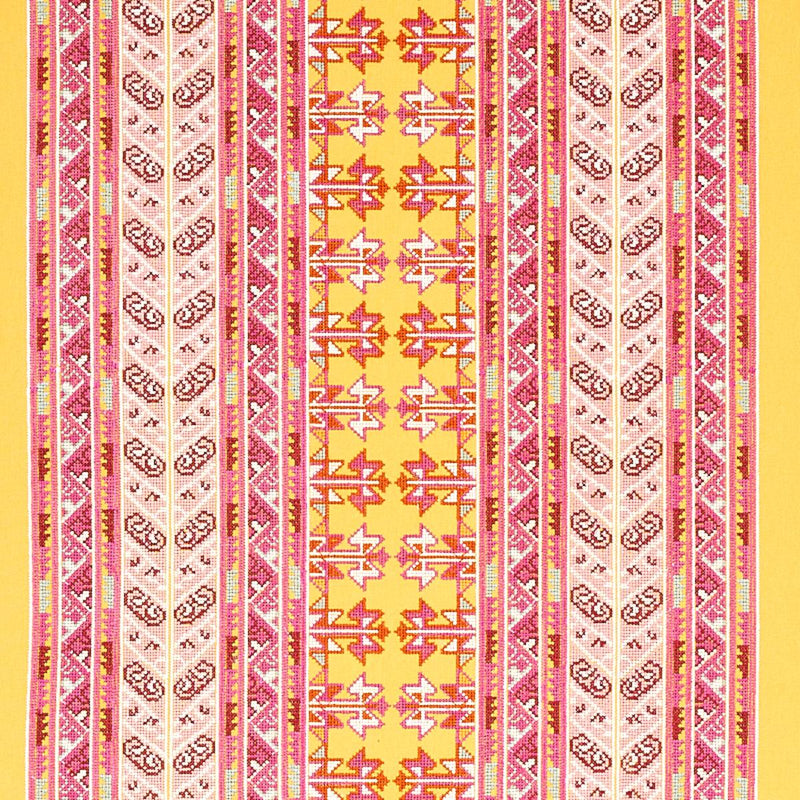 SCHUMACHER VINKA EMBROIDERY PINK & YELLOW FABRIC | Atlanta Fabrics