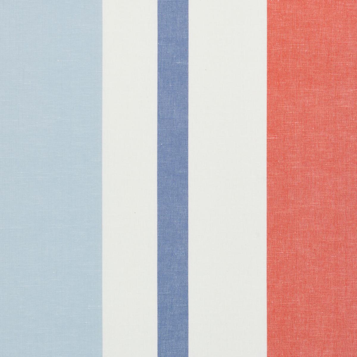 SCHUMACHER LOLLAND LINEN STRIPE SKY & CORAL FABRIC | Atlanta Fabrics