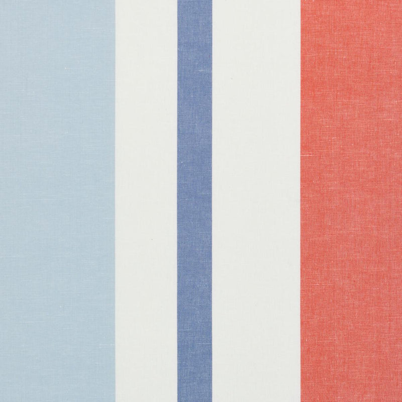 SCHUMACHER LOLLAND LINEN STRIPE SKY & CORAL FABRIC | Atlanta Fabrics