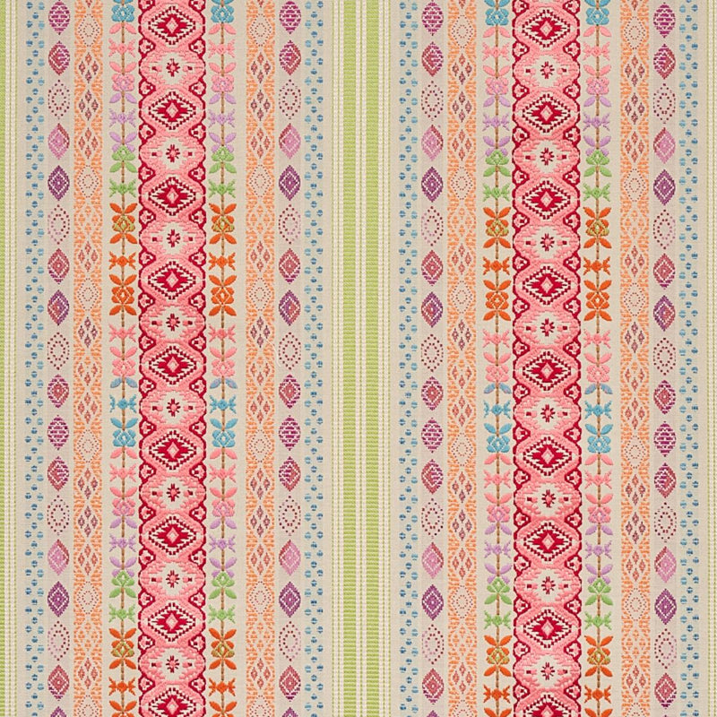 SCHUMACHER COSIMA EMBROIDERY PINK MULTI FABRIC | Atlanta Fabrics