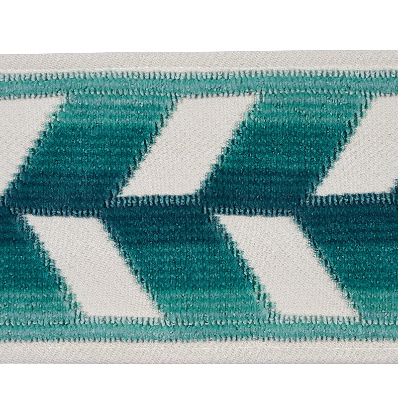 Schumacher CHEVRON STRIE VELVET TAPE PEACOCK Trim | Atlanta Fabrics