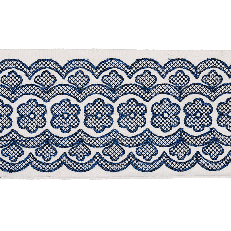 Schumacher Astrid Embroidered Tape BLUE Trim | Atlanta Fabrics
