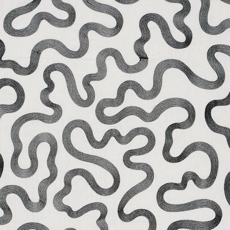 SCHUMACHER Riley Embroidery BLACK ON IVORY FABRIC | Atlanta Fabrics