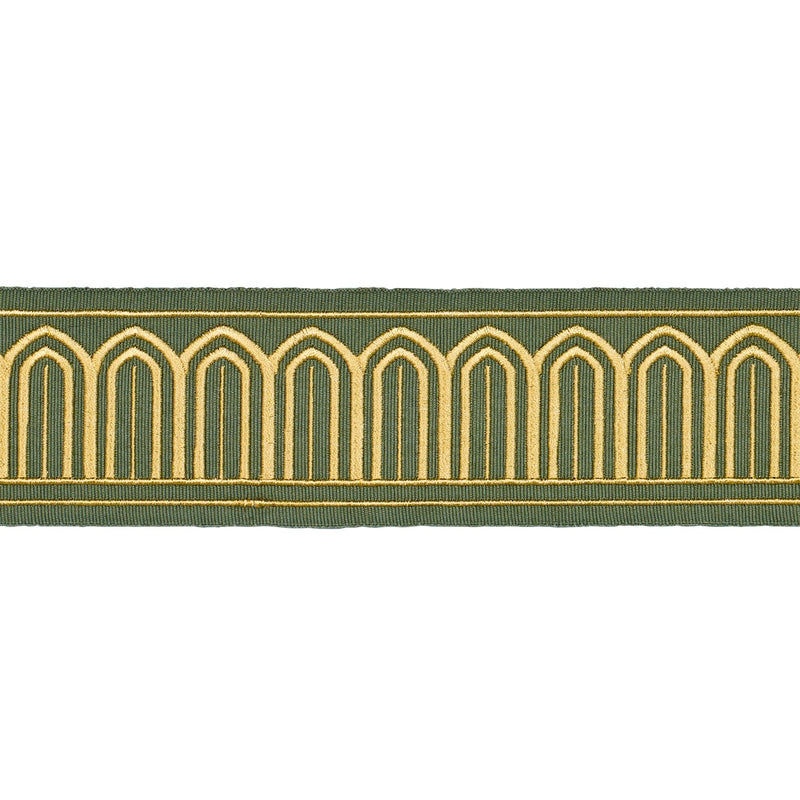 Schumacher ARCHES EMBROIDERED TAPE MEDIUM OLIVE Trim | Atlanta Fabrics