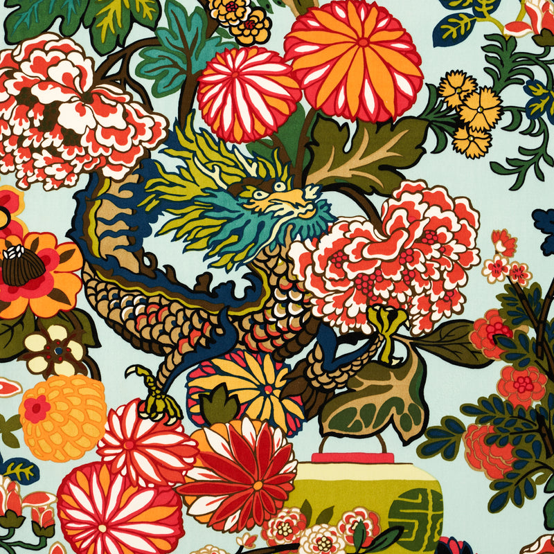 Schumacher CHIANG MAI DRAGON VELVET AQUAMARINE Fabric | Atlanta Fabrics