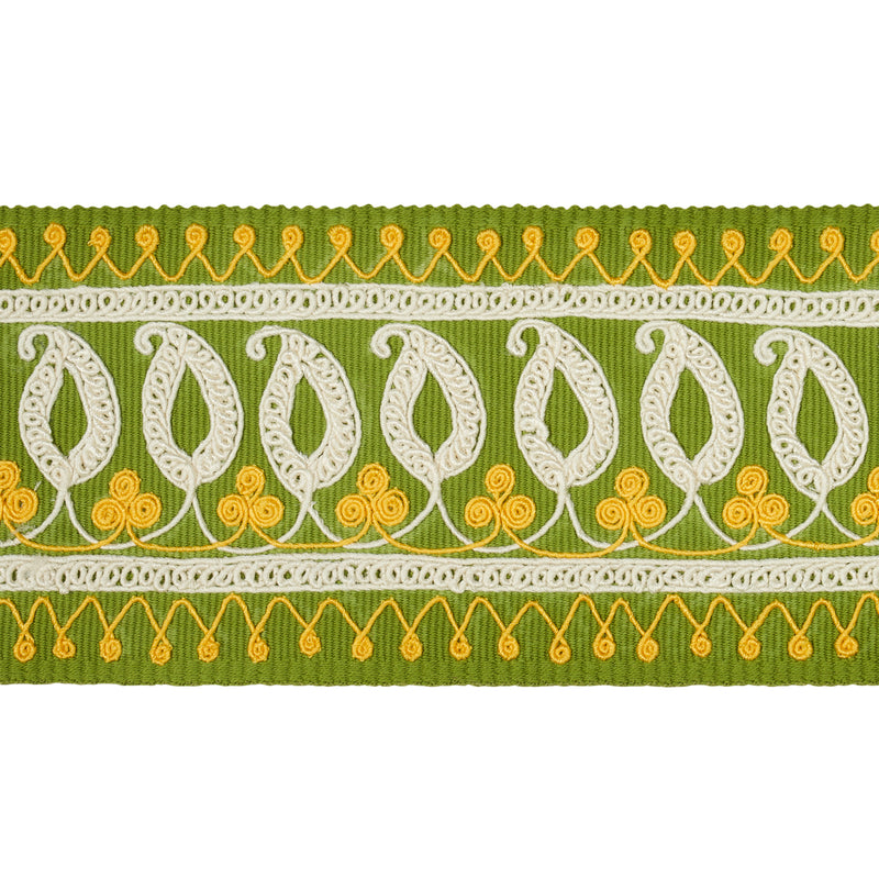 Schumacher PAISLEY EMBROIDERED TAPE GREEN & YELLOW Trim | Atlanta Fabrics