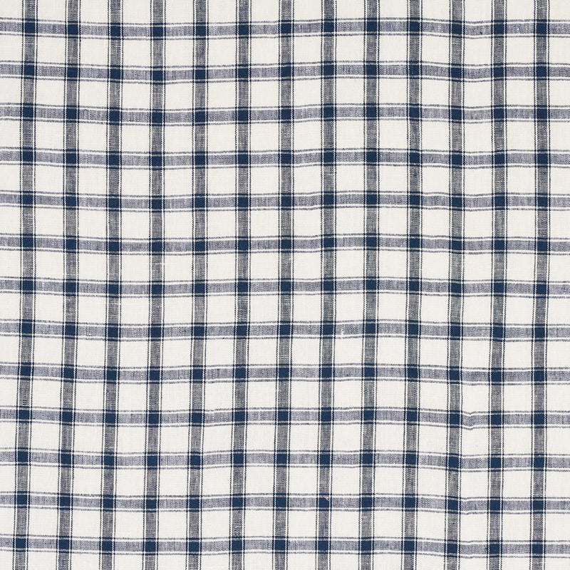 SCHUMACHER CRAWFORD LINEN CHECK INDIGO FABRIC | Atlanta Fabrics