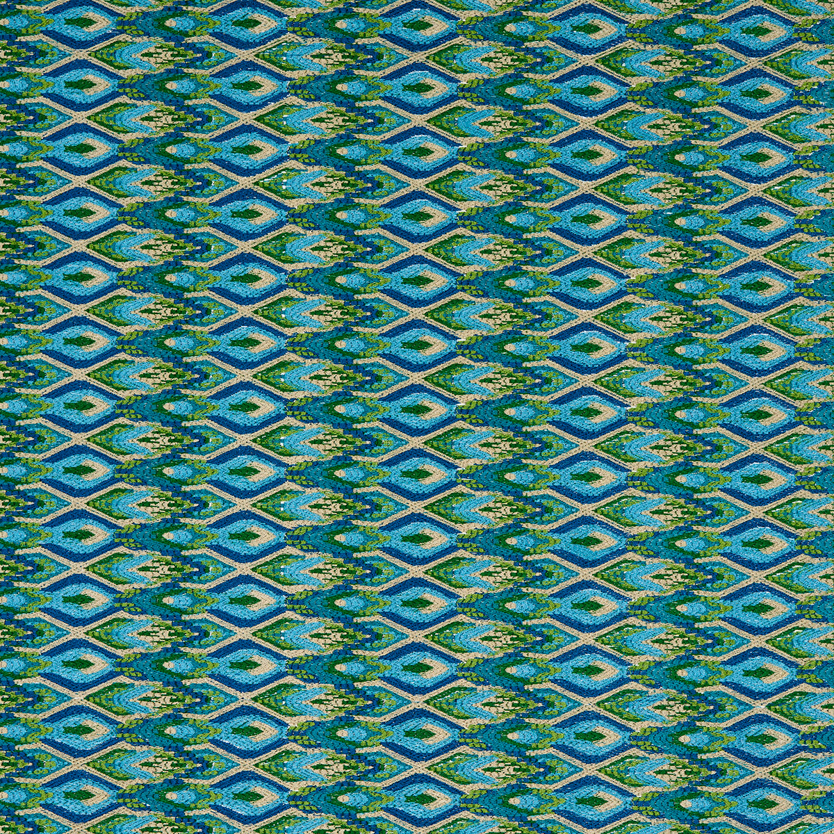 Schumacher Lorikeet Embroidery PEACOCK Fabric | Atlanta Fabrics