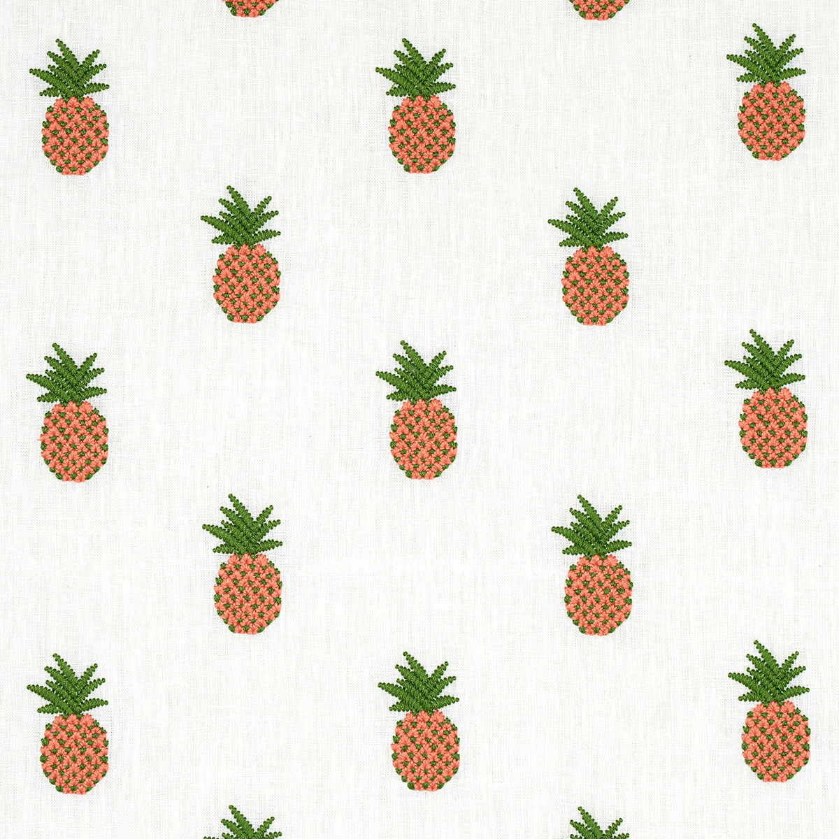 Schumacher PINEAPPLE EMBROIDERY APRICOT ON IVORY Fabric | Atlanta Fabrics