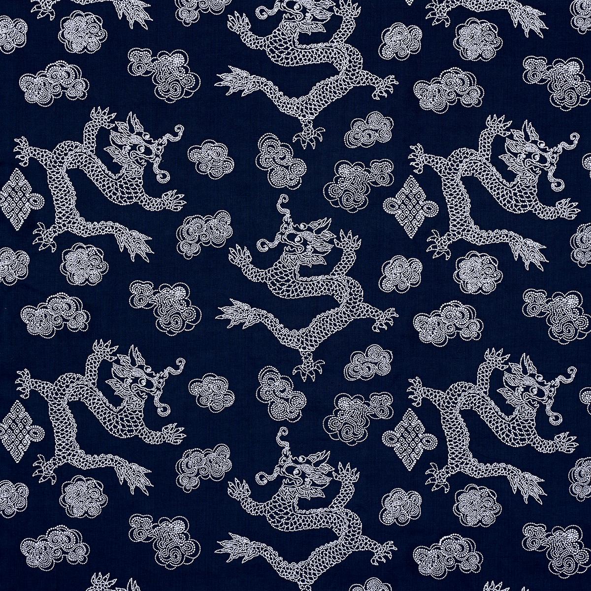 SCHUMACHER DRAGON EMBROIDERY NAVY FABRIC | Atlanta Fabrics
