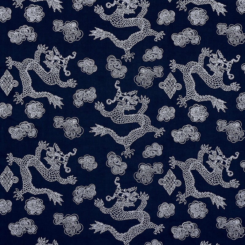 SCHUMACHER DRAGON EMBROIDERY NAVY FABRIC | Atlanta Fabrics