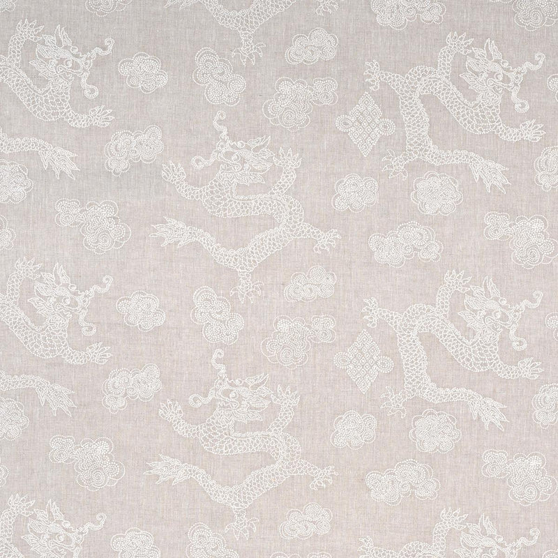 SCHUMACHER DRAGON EMBROIDERY IVORY ON NATURAL FABRIC | Atlanta Fabrics