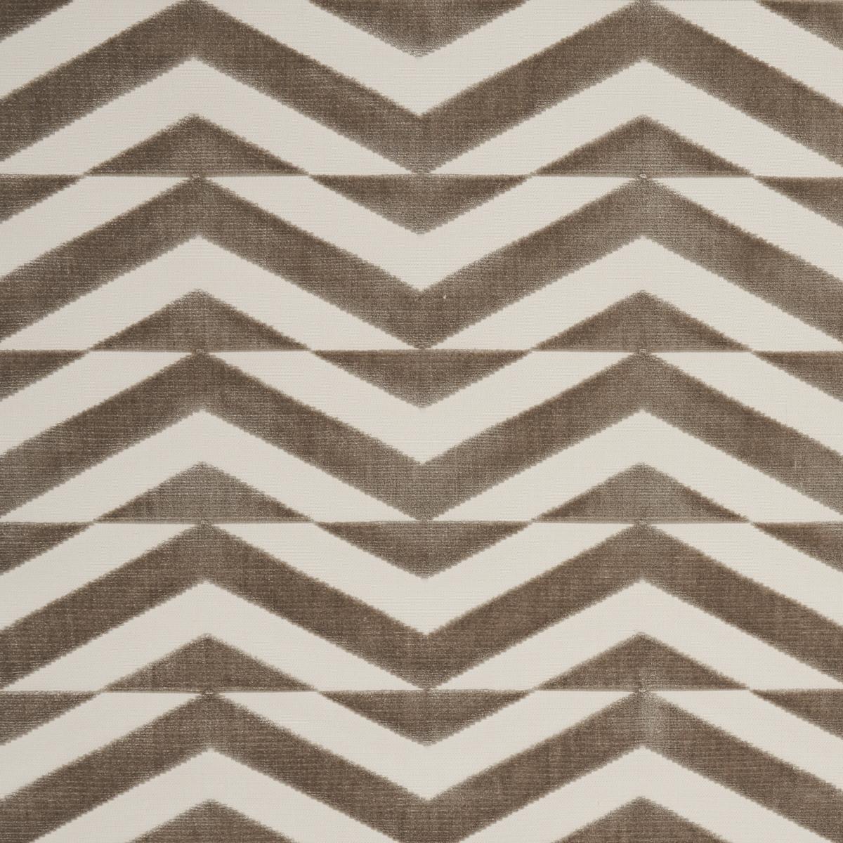 SCHUMACHER BROKEN CHEVRON CUT VELVET TAUPE ON IVORY FABRIC | Atlanta Fabrics