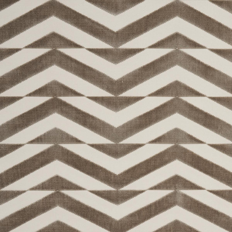 SCHUMACHER BROKEN CHEVRON CUT VELVET TAUPE ON IVORY FABRIC | Atlanta Fabrics