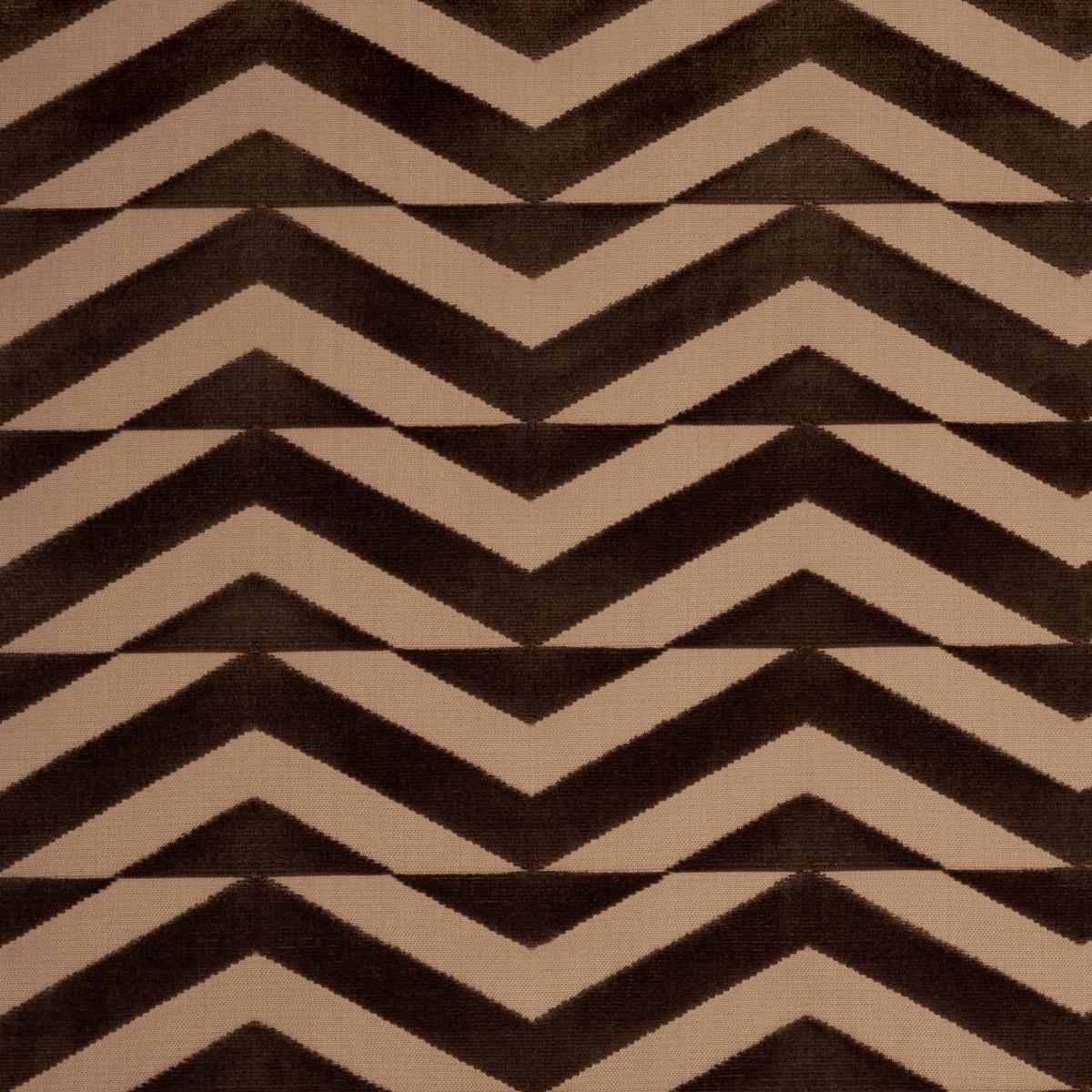 SCHUMACHER BROKEN CHEVRON CUT VELVET BROWN ON CAMEL FABRIC | Atlanta Fabrics