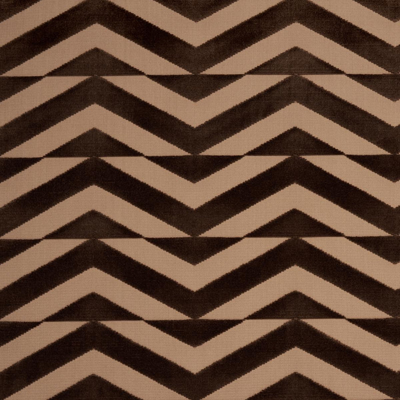 SCHUMACHER BROKEN CHEVRON CUT VELVET BROWN ON CAMEL FABRIC | Atlanta Fabrics