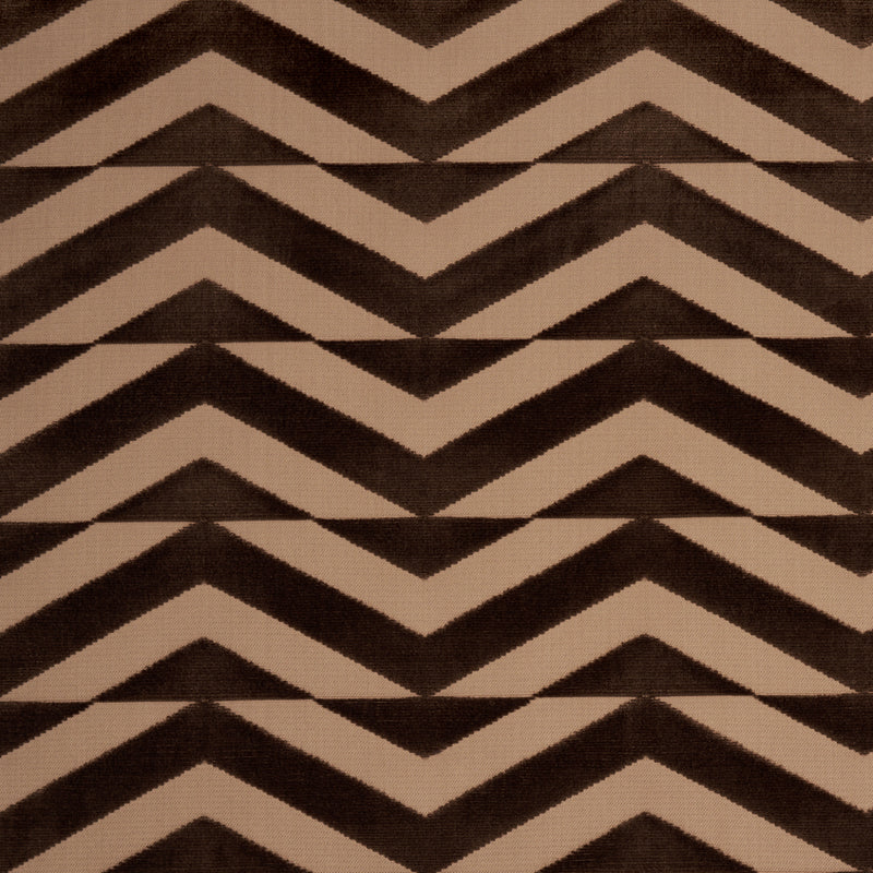 Schumacher BROKEN CHEVRON CUT VELVET BROWN ON CAMEL Fabric | Atlanta Fabrics