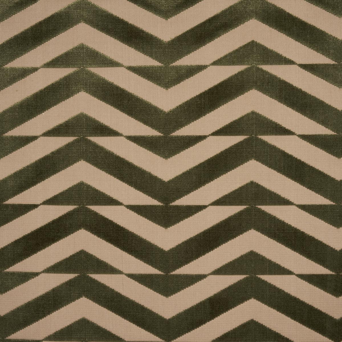 SCHUMACHER BROKEN CHEVRON CUT VELVET OLIVE ON KHAKI FABRIC | Atlanta Fabrics