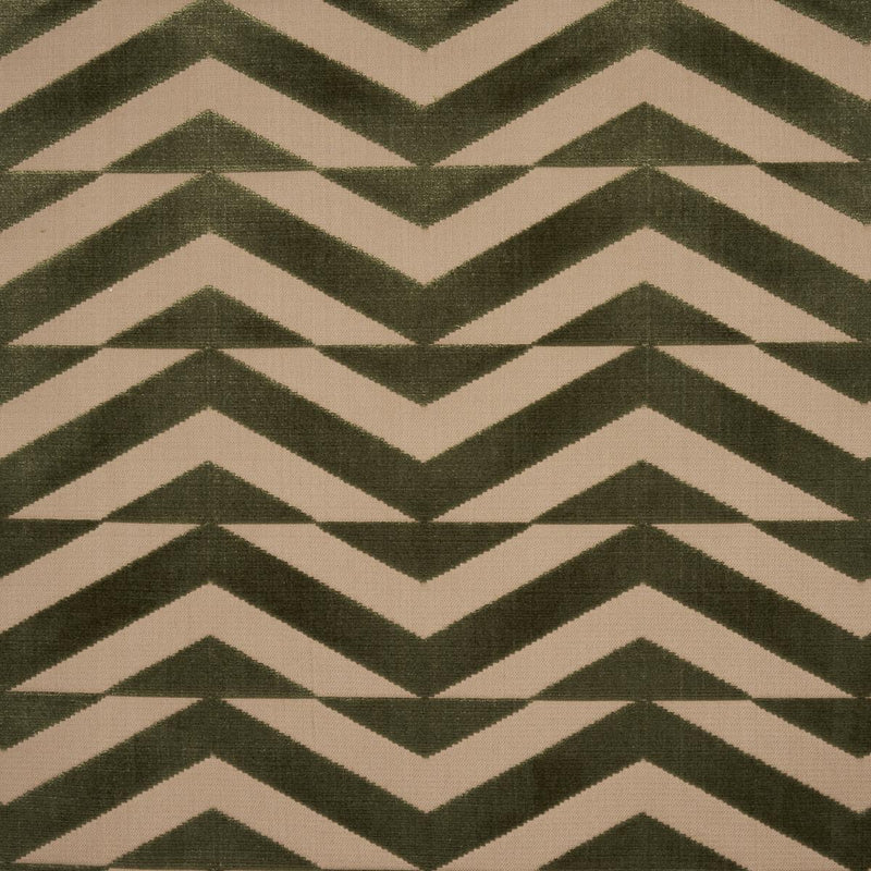 SCHUMACHER BROKEN CHEVRON CUT VELVET OLIVE ON KHAKI FABRIC | Atlanta Fabrics