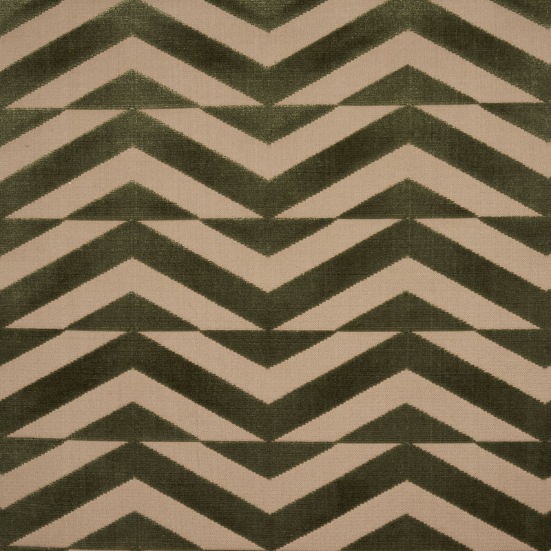 Schumacher BROKEN CHEVRON CUT VELVET OLIVE ON KHAKI Fabric | Atlanta Fabrics