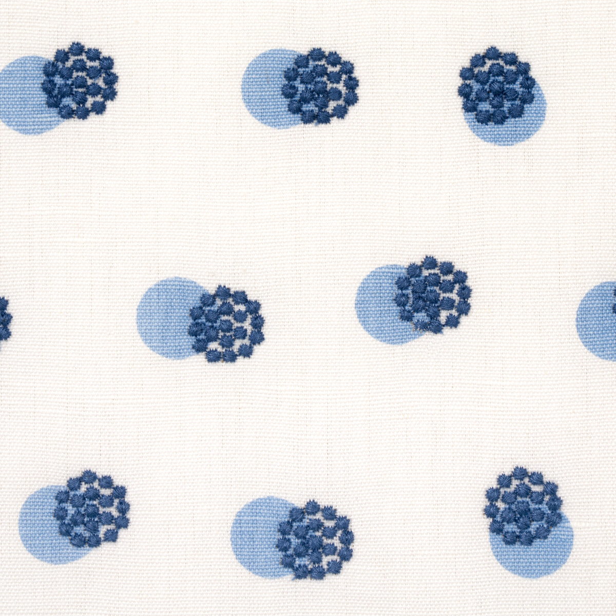 Schumacher TAYLOR EMBROIDERY BLUE ON IVORY Fabric | Atlanta Fabrics