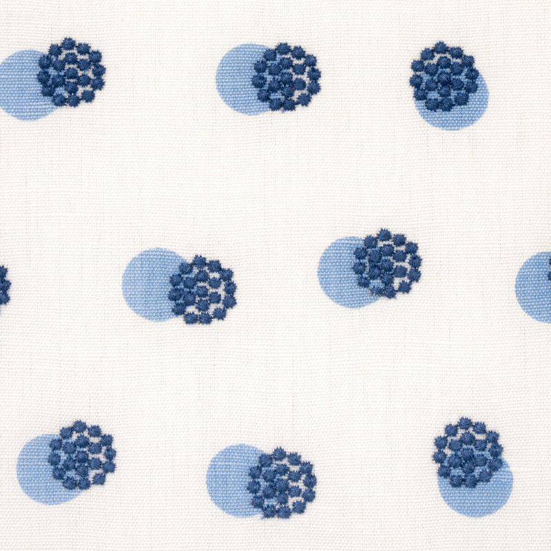 Schumacher TAYLOR EMBROIDERY BLUE ON IVORY Fabric | Atlanta Fabrics
