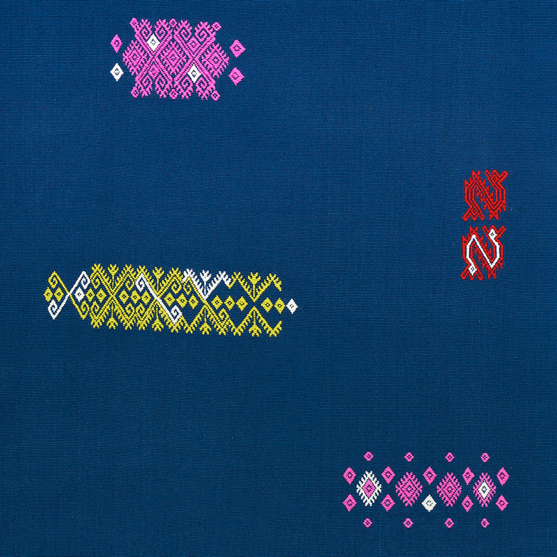 Schumacher BALAMIL HANDWOVEN PANEL MULTI ON NAVY Fabric | Atlanta Fabrics