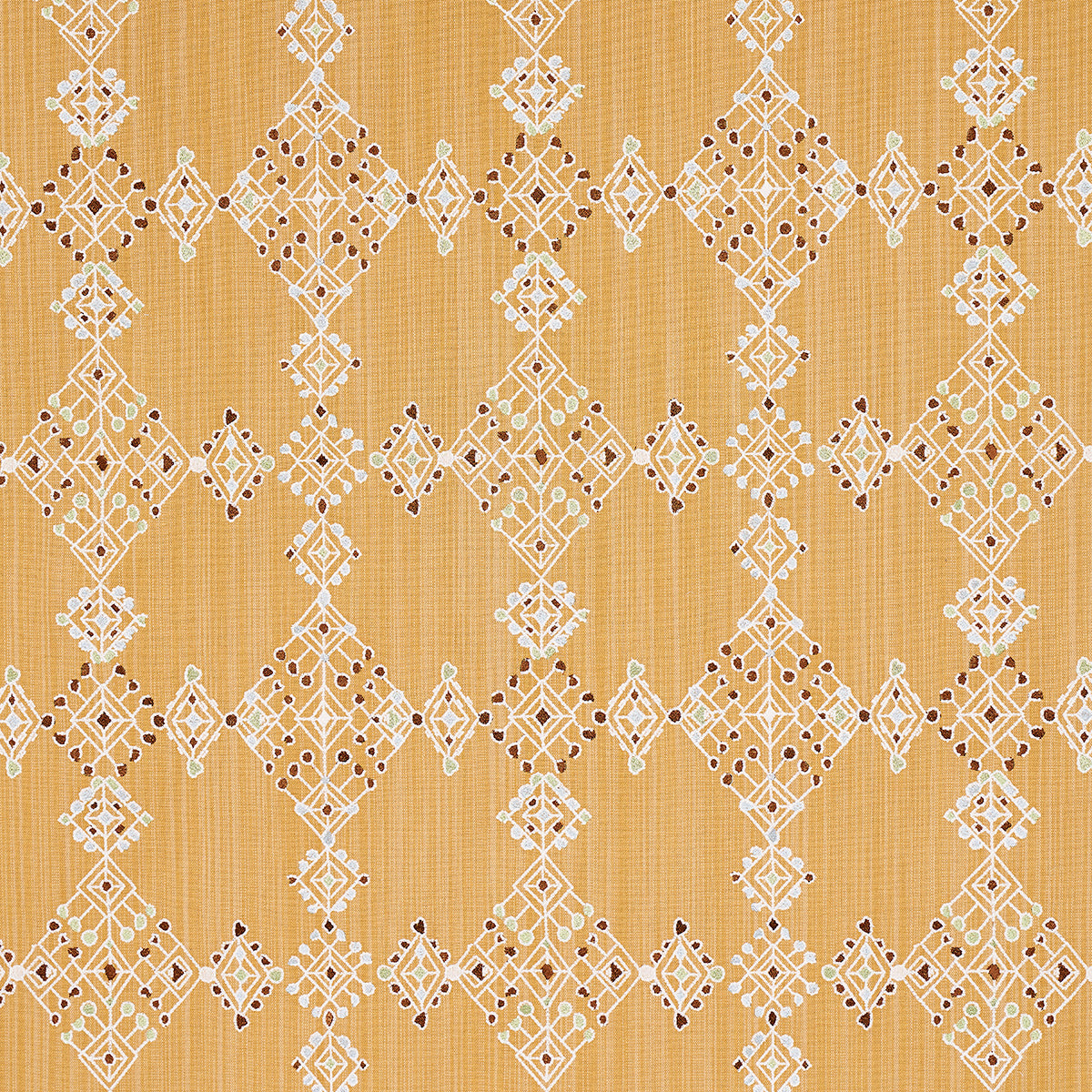 Schumacher KALINDI EMBROIDERY SAFFRON Fabric | Atlanta Fabrics