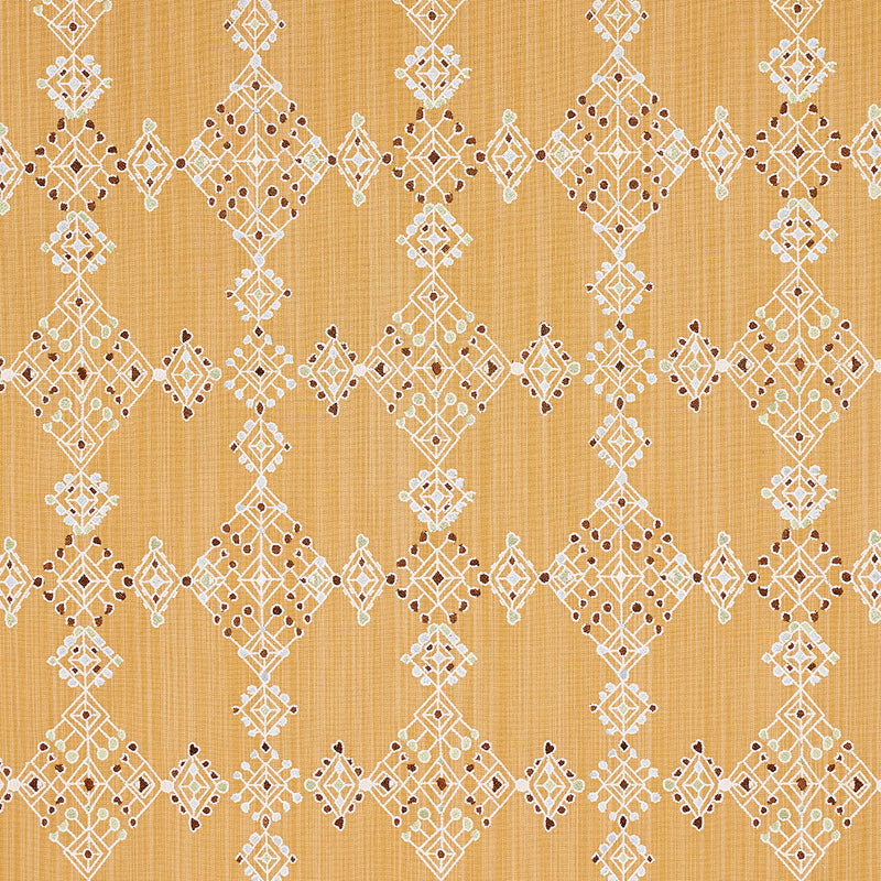 Schumacher KALINDI EMBROIDERY SAFFRON Fabric | Atlanta Fabrics