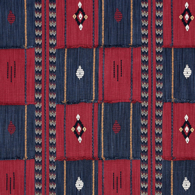 SCHUMACHER ARAVALI PATCHWORK CERISE AND INK FABRIC | Atlanta Fabrics