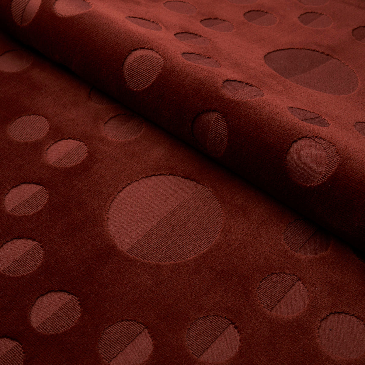 Schumacher MOON PHASE VELVET RED Fabric | Atlanta Fabrics