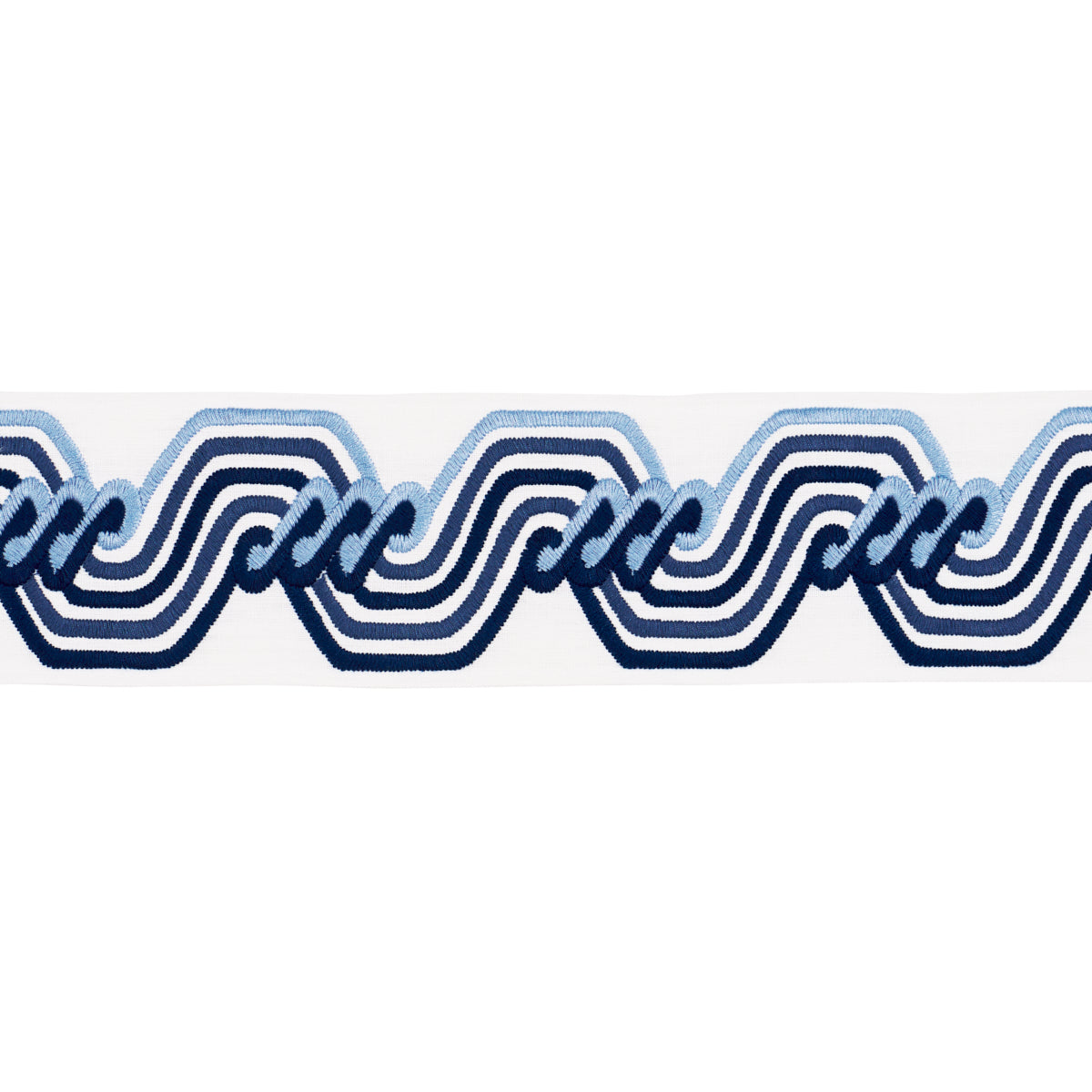 Schumacher THE TWIST EMBROIDERED TAPE BLUE Trim | Atlanta Fabrics