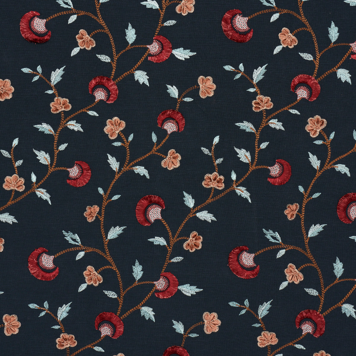Schumacher IYLA EMBROIDERY MIDNIGHT & ROUGE Fabric | Atlanta Fabrics