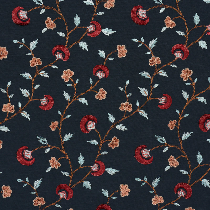 Schumacher IYLA EMBROIDERY MIDNIGHT & ROUGE Fabric | Atlanta Fabrics