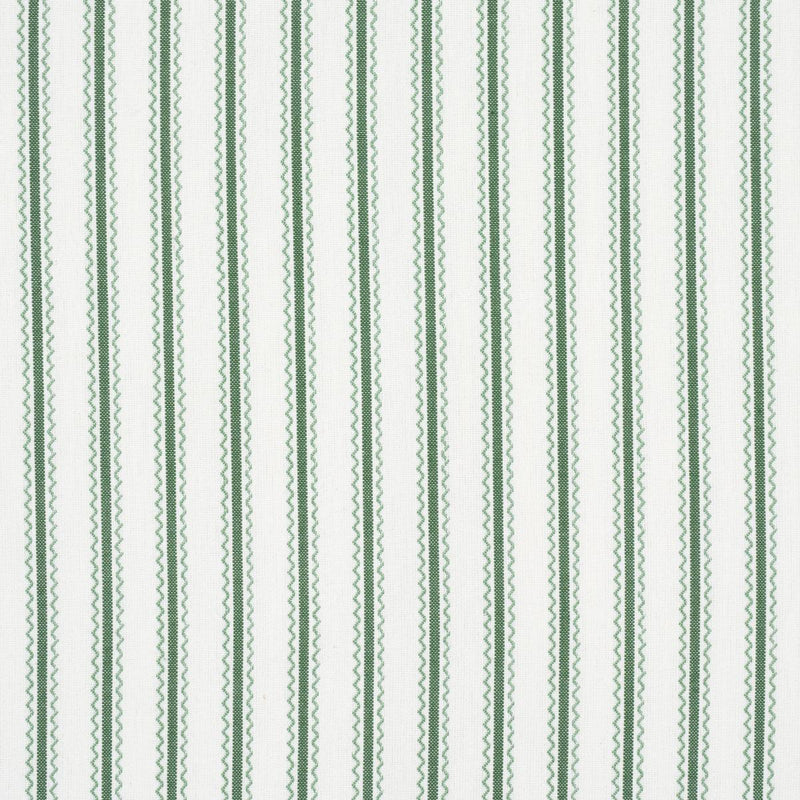 SCHUMACHER BIRDIE TICKING STRIPE LEAF GREEN FABRIC | Atlanta Fabrics