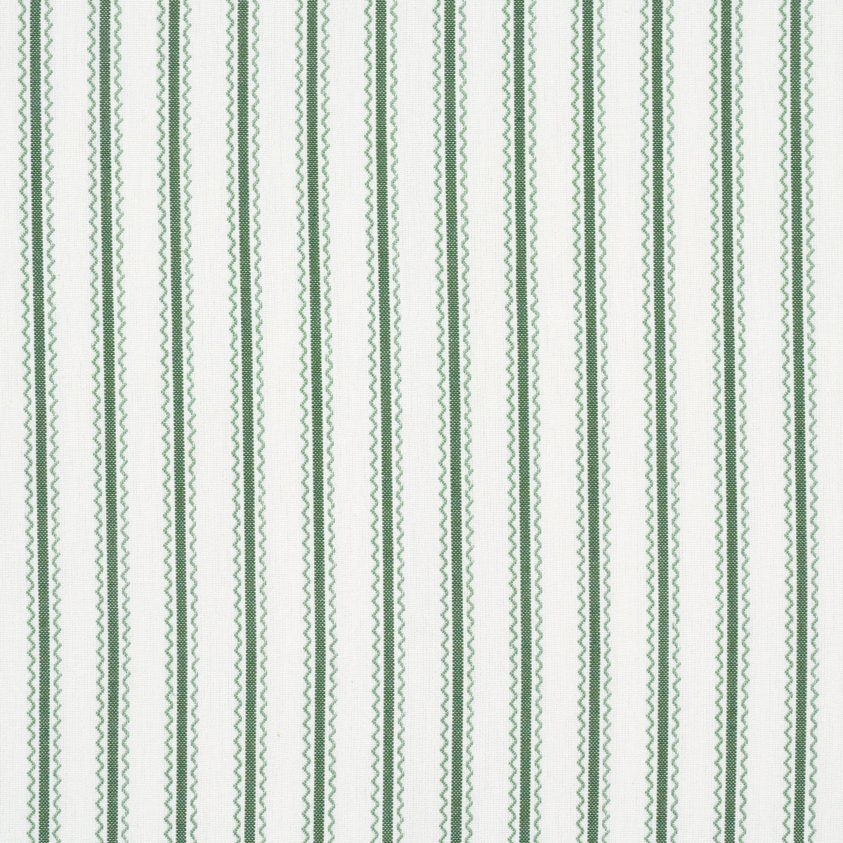 Schumacher BIRDIE TICKING STRIPE LEAF GREEN Fabric | Atlanta Fabrics