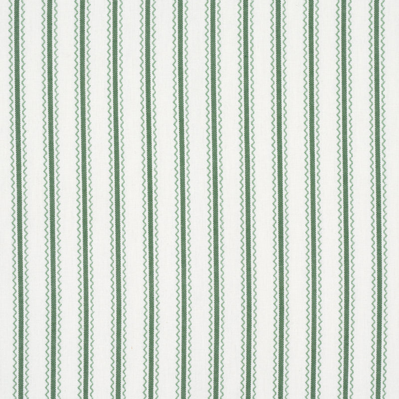 Schumacher BIRDIE TICKING STRIPE LEAF GREEN Fabric | Atlanta Fabrics
