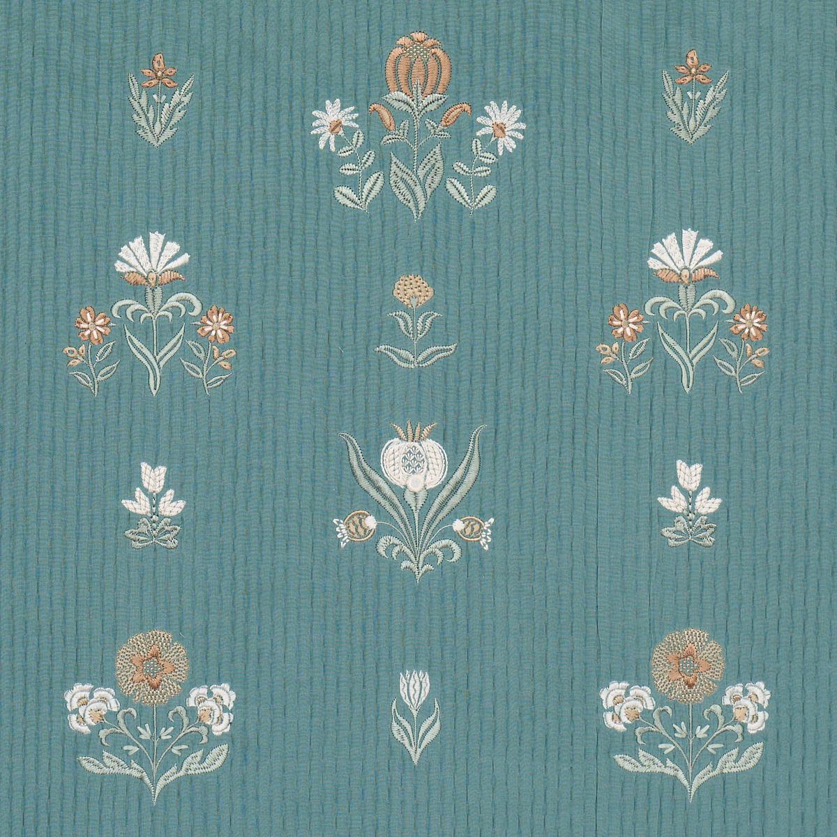 SCHUMACHER ELMSLIE EMBROIDERY TEAL FABRIC | Atlanta Fabrics