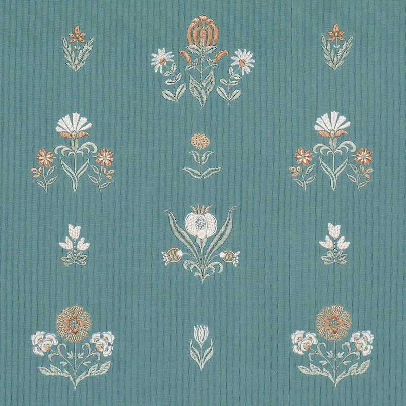 SCHUMACHER ELMSLIE EMBROIDERY TEAL FABRIC | Atlanta Fabrics