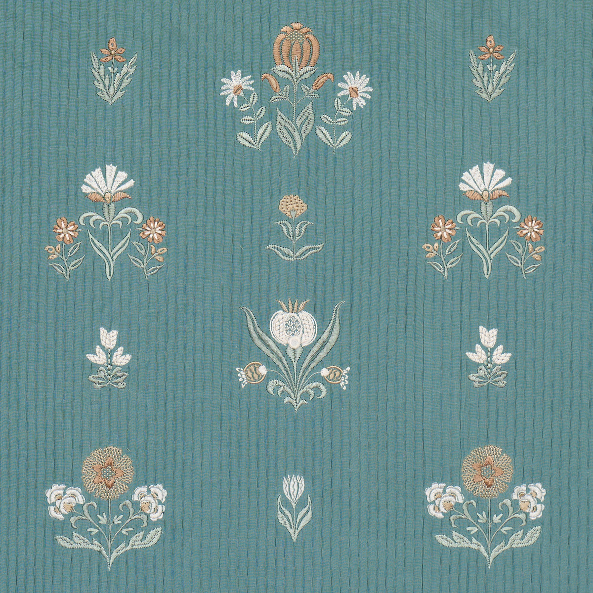 Schumacher ELMSLIE EMBROIDERY TEAL Fabric | Atlanta Fabrics