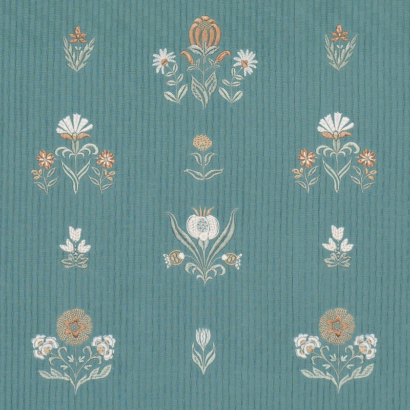 Schumacher ELMSLIE EMBROIDERY TEAL Fabric | Atlanta Fabrics