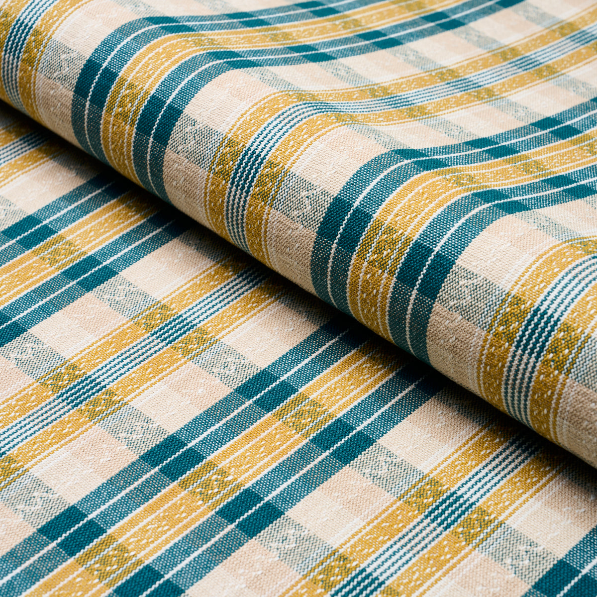 Schumacher FONDA HAND WOVEN PLAID TEAL & CITRON Fabric | Atlanta Fabrics