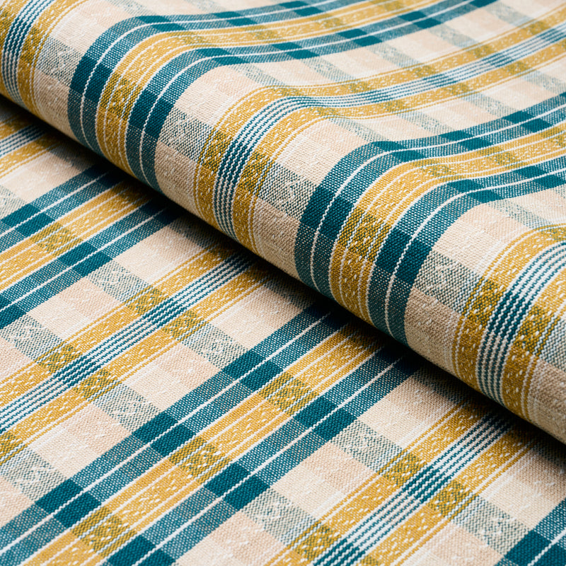Schumacher FONDA HAND WOVEN PLAID TEAL & CITRON Fabric | Atlanta Fabrics