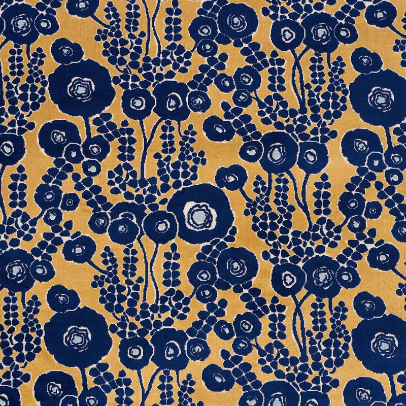 SCHUMACHER EMELIE VELVET SAPPHIRE & GOLD FABRIC | Atlanta Fabrics