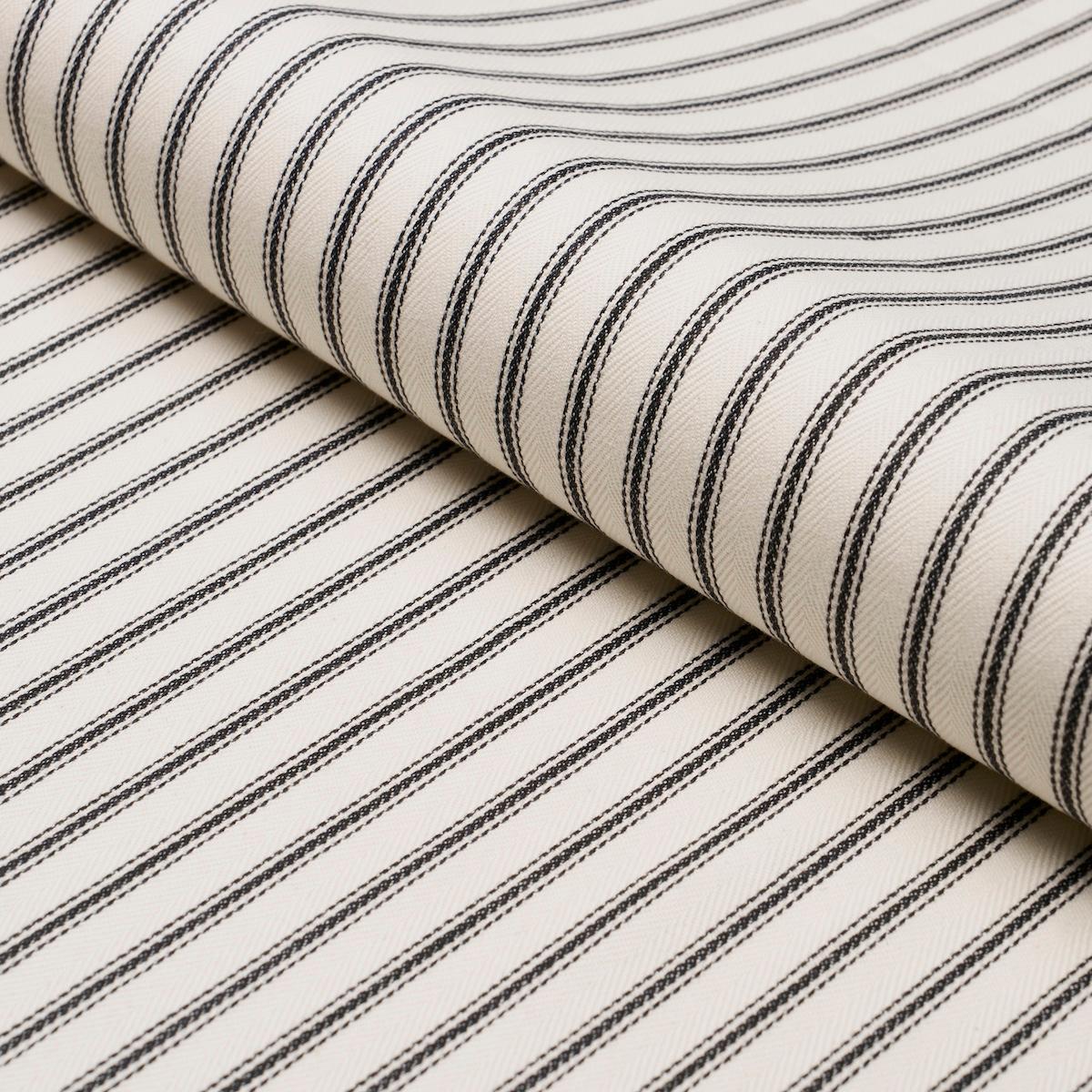 SCHUMACHER GRIFFIN TICKING STRIPE BLACK & WHITE FABRIC | Atlanta Fabrics